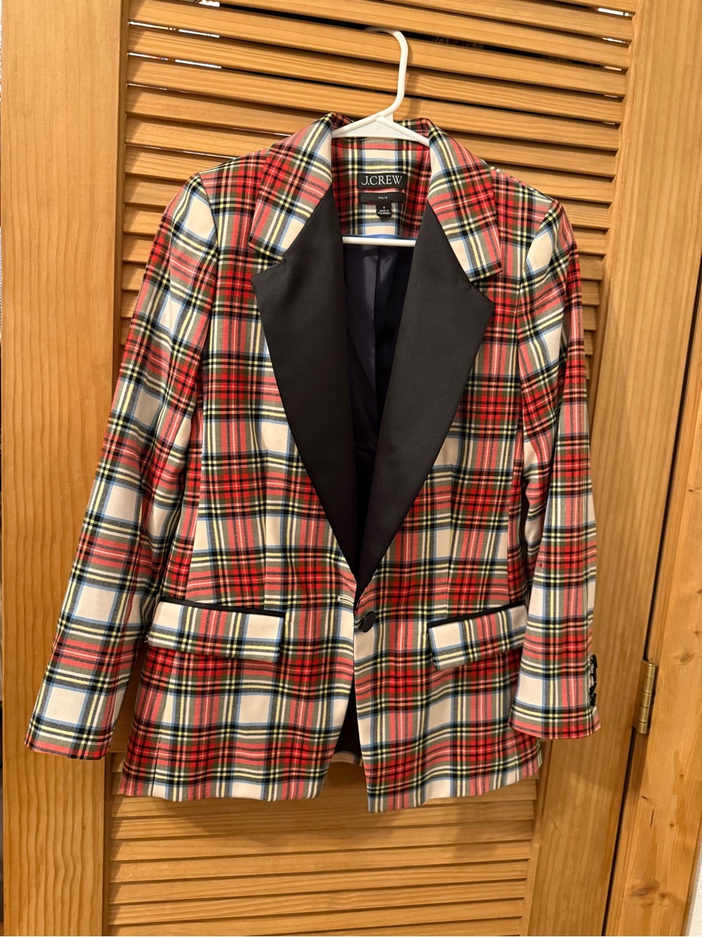 J. Crew Red Cream and Navy Plaid Blazer with Black Lapel